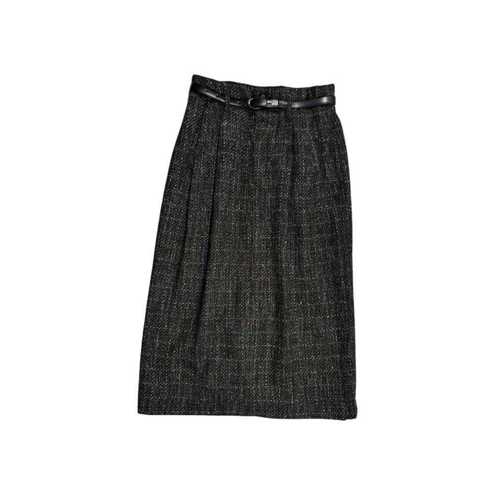 Vintage Tweed Belted Wool Pencil Skirt Women Size 12 David N.